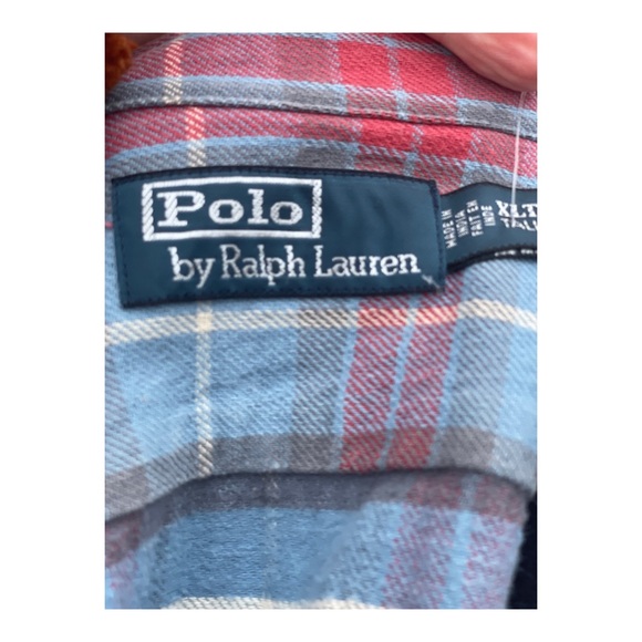 SOLD Polo Ralph Lauren Flannel Plaid Button Up Shirt XLT 100% Cotton Blue Red - Picture 8 of 8